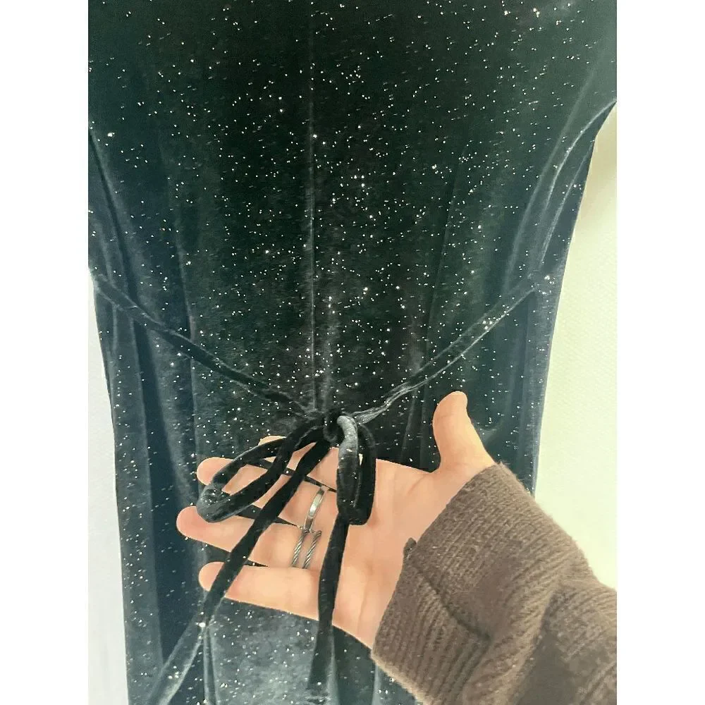 Justice Girls Tunic Short Sleeve Crew neck Velvet with Sequins Dress Black Sz 14